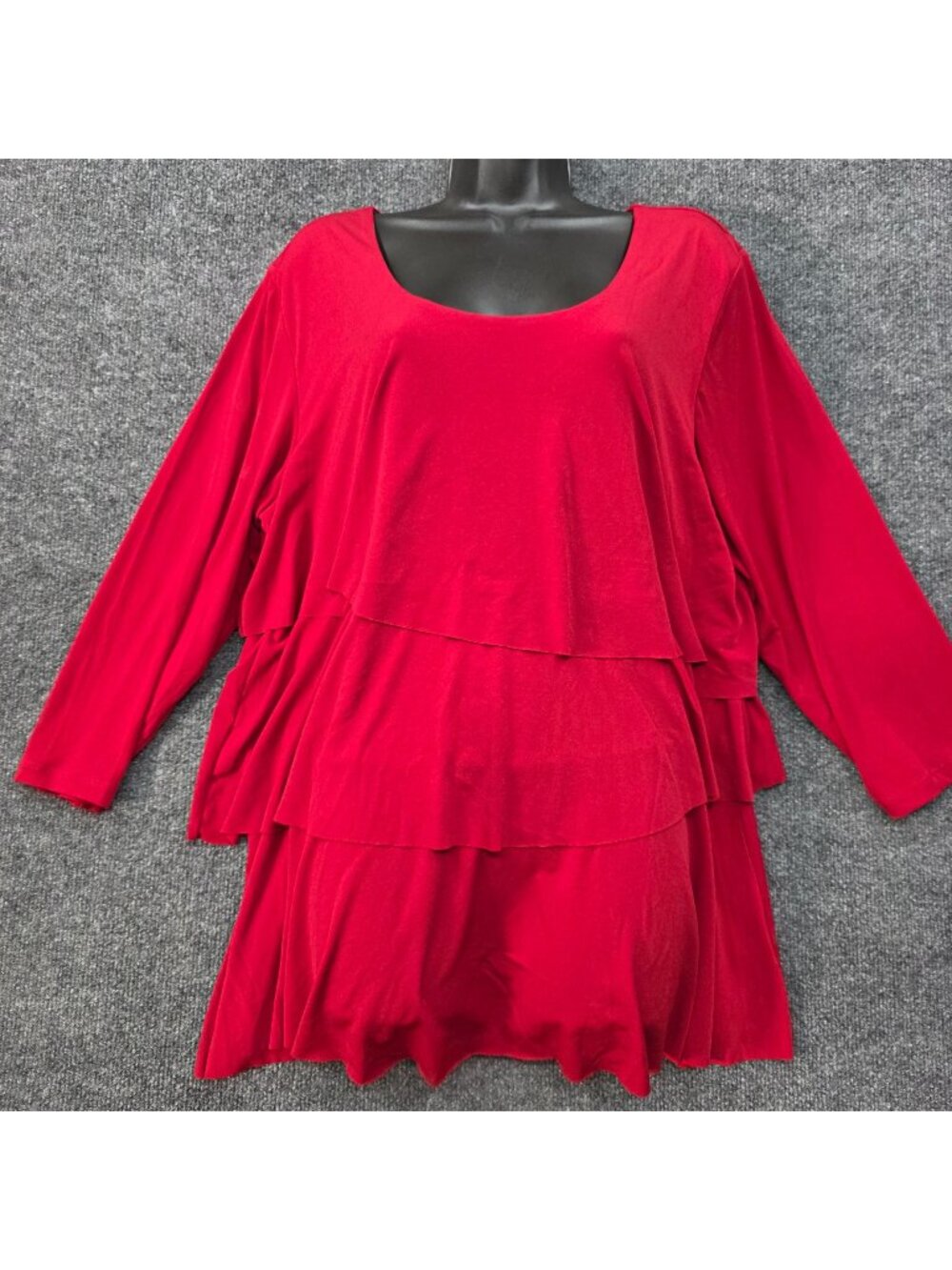 Susan Graver Tiered Ruffle Top XL Red Stretch Romantic Dopamine Holidays Flowy